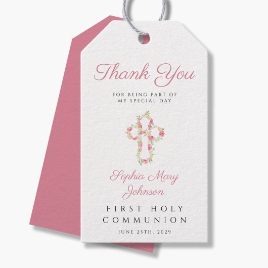 Elegantes Rosa Blumenkreuz Erste Kommune Geschenkanhänger