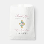 Elegantes Rosa Blumenkreuz Erste Kommune Geschenktütchen (Vorderseite)