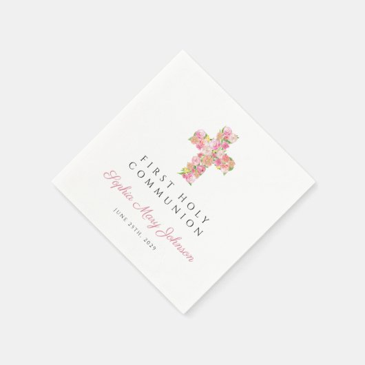 Elegantes Rosa Blumenkreuz Erste Kommune Serviette (Ecke)