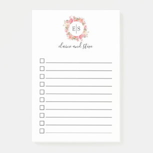 Elegantes rosa Blumenmonogramm, zum der Liste zu Post-it Klebezettel