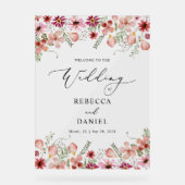 Elegantes rosa Blumenmuster Akryllisches Begrüßung Acrylschild (Vorderseite)