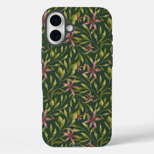 Elegantes rosa Blumenmuster auf dunklem Hintergrun iPhone 16 Plus Hülle