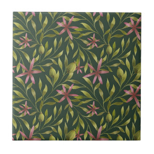Elegantes rosa Blumenmuster auf dunklem Hintergrun Fliese