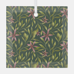 Elegantes rosa Blumenmuster auf dunklem Hintergrun Ornament Aus Glas