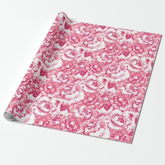 Elegantes rosa Blumenmuster Girly Chic Geschenkpapier (Ungerollt)