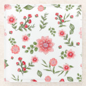 Elegantes rosa Blumenmuster Glasuntersetzer (Vorderseite)