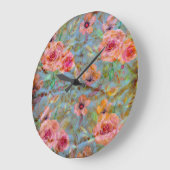 Elegantes rosa Blumenmuster Große Wanduhr (Winkel)