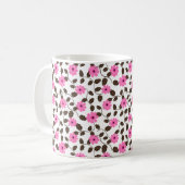Elegantes rosa Blumenmuster Kaffeemaschine Tasse (Vorderseite Links)