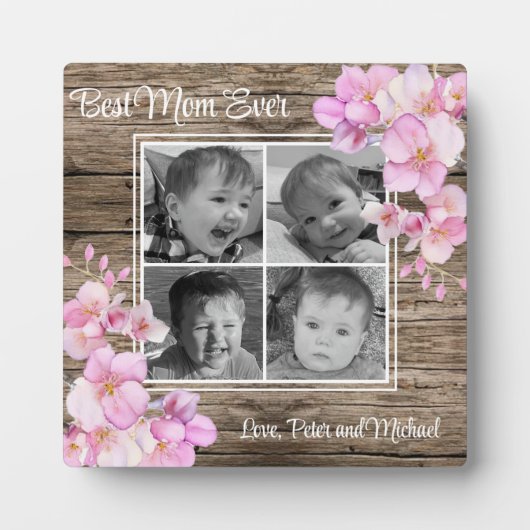 Elegantes rosa Blumenmuster personalisiert vier Fo Fotoplatte (Vorderseite)