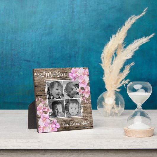 Elegantes rosa Blumenmuster personalisiert vier Fo Fotoplatte (InSitu)