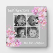 Elegantes rosa Blumenmuster personalisiert vier Fo Fotoplatte (Vorderseite)
