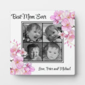 Elegantes rosa Blumenmuster personalisiert vier Fo Fotoplatte (Vorderseite)