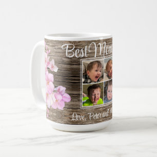 Elegantes rosa Blumenmuster personalisiert vier Fo Kaffeetasse