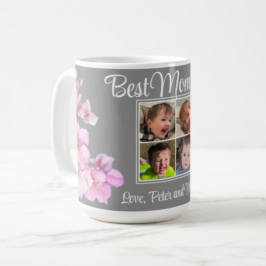 Elegantes rosa Blumenmuster personalisiert vier Fo Kaffeetasse (Vorderseite Links)