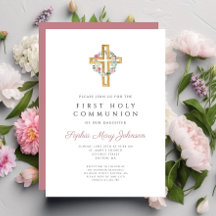 Elegantes Rosa Blumenreath Cross Erste Kommune