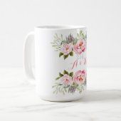 Elegantes rosa Blumenreath-Monogramm 25. Kaffeetasse (Vorderseite Links)