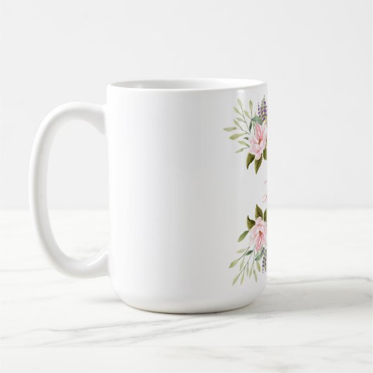 Elegantes rosa Blumenreath-Monogramm 25. Kaffeetasse (Links)