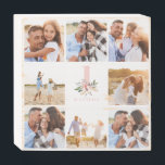 elegantes Rosa-Blumenschild aus mehrfarbigem Foto Holzkisten Schild<br><div class="desc">elegantes Blumengeburtstag modernes rosa Foto Collage Design. Modernes Skripttextdesign. Teil einer Sammlung.</div>