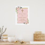 Elegantes rosa Blumenstrauß Heilige Kommunion Begr Poster (Küche)