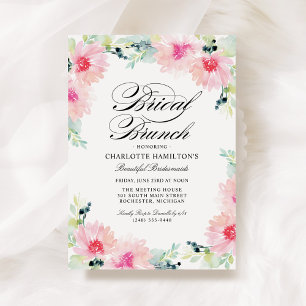 Elegantes Rosa Blumenstrauß Wasserfarbe Bridal Bru Einladung