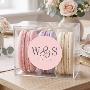 Elegantes Rosa-Blush Anfangs-Hochzeitspaare Runder Aufkleber