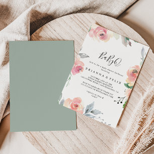 Elegantes Rosa Blush BabyQ Baby Duschgrill Einladung