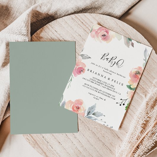 Elegantes Rosa Blush BabyQ Baby Duschgrill Einladung