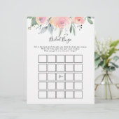 Elegantes Rosa Blush Bloral Bridal Bingo Spiel (Stehend Vorderseite)