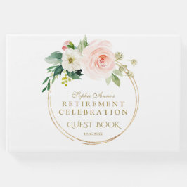 Elegantes Rosa Blush Bloral Gold Rentirement Party Gästebuch