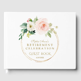Elegantes Rosa Blush Bloral Gold Rentirement Party Gästebuch