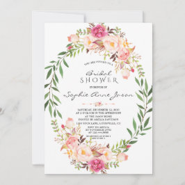 Elegantes Rosa Blush Bloral Kraut Brautparty Einladung