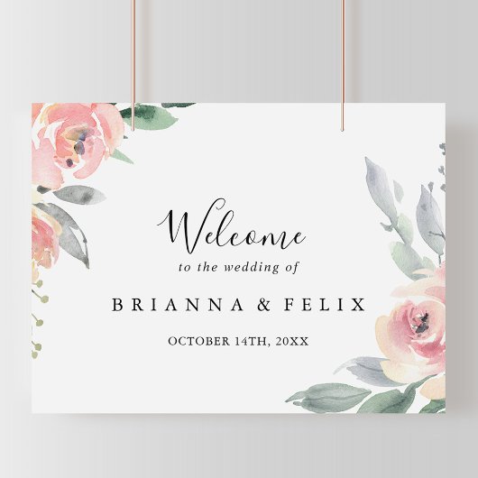 Elegantes rosa Blush Bloral Wedding Willkommenszei Poster
