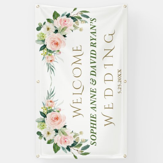 Elegantes Rosa Blush Blume Begrüßungszeichen Banner (Vertikal)