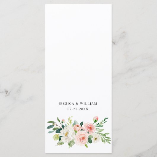 Elegantes Rosa Blush Blume Hochzeitsmenü Menükarte (Rückseite)