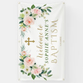 Elegantes Rosa Blush Blume Taufe Begrüßungszeichen Banner (Vertikal)