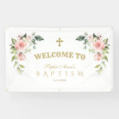 Elegantes Rosa Blush Blume Taufe Begrüßungszeichen Banner (Horizontal)