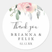 Elegantes Rosa Blush Floral Danke Gastgeschenk Hoc Runder Aufkleber (Vorderseite)