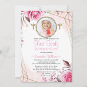 Elegantes Rosa Blush Foto Erste Kommune I Einladung (Vorderseite)