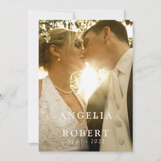 Elegantes Rosa Blush Gold Floral Wedding Foto Dankeskarte (Rückseite)