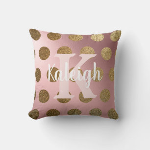Elegantes Rosa-Blush-Gold-Pünktchen-Monogramm-Name Kissen