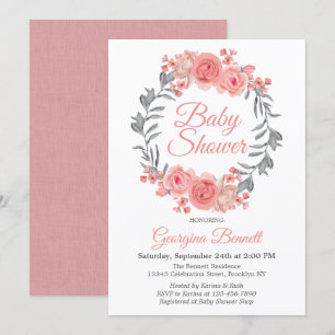 Elegantes rosa Blush Gray Blumenkreide Kinderdusch Einladung