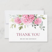 Elegantes Rosa Blush Hydrangea Eukalyptus Floral Dankeskarte (Vorderseite)