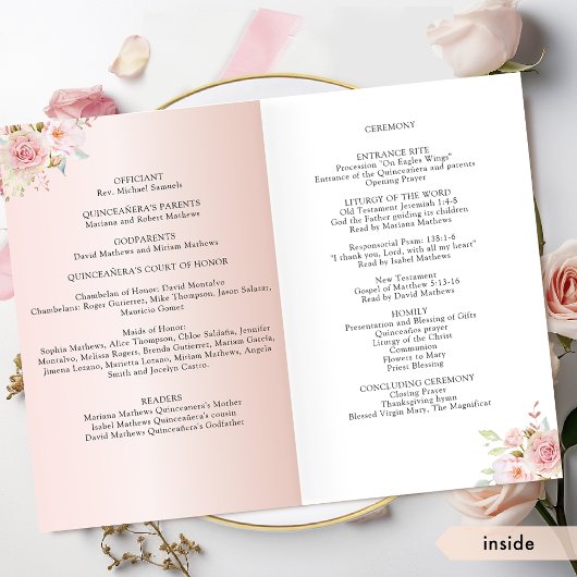 Elegantes Rosa Blush Rose Gold Quinceanera Program