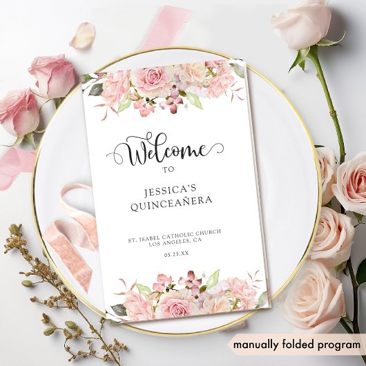 Elegantes Rosa Blush Rose Gold Quinceanera Program