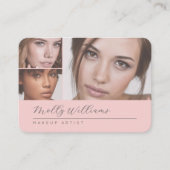Elegantes Rosa-Blush-Schwarz-Script-3-Foto-Make-up Visitenkarte (Vorderseite)