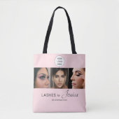 Elegantes Rosa-Blush-Schwarz-Script 3 Foto-Wimpern Tasche (Vorderseite)