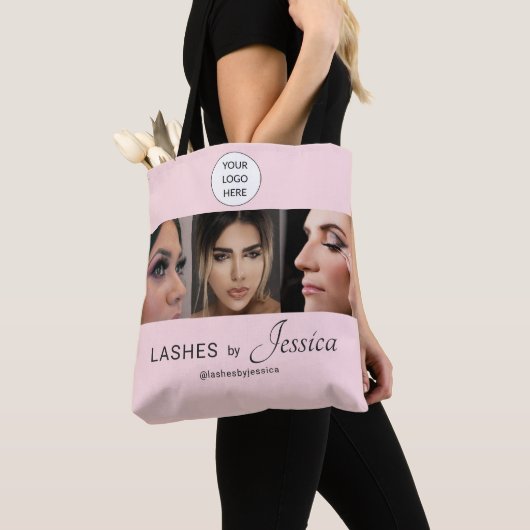 Elegantes Rosa-Blush-Schwarz-Script 3 Foto-Wimpern Tasche (Von Nahem)