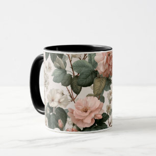 Elegantes Rosa-Blüten Elfenbein-Blumenmuster Tasse