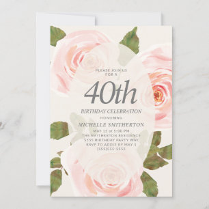 Elegantes Rosa-Blüten-Frühlings-40. Geburtstags Einladung