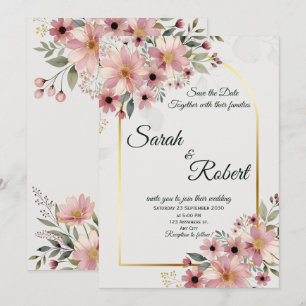 Elegantes Rosa Blüten Hochzeit Save The Date Einladung